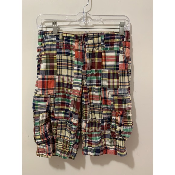 Gap Kids‎ Boys Madras Plaid Cargo Shorts Size 14 Zip Front Button Waist - Picture 1 of 9